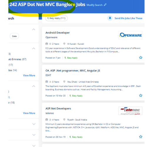 ASP.NET MVC internship jobs in Dubai